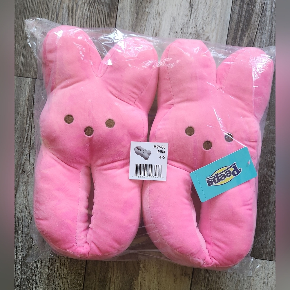 PEEPS Girls Pink Bunny Fleece Non Slip Slippers